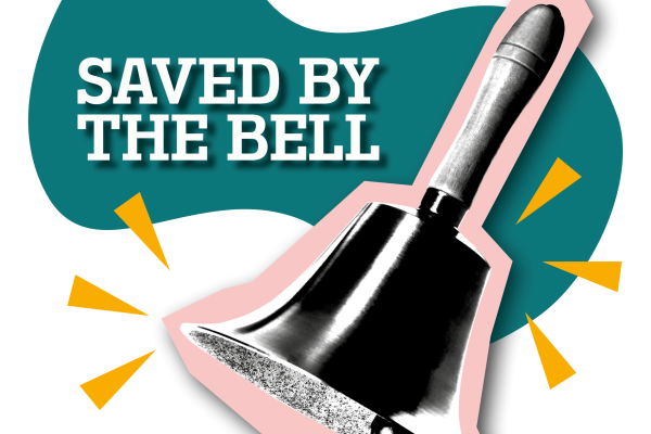 Hier zie je het logo van Saved by the bell 2026 met tekst